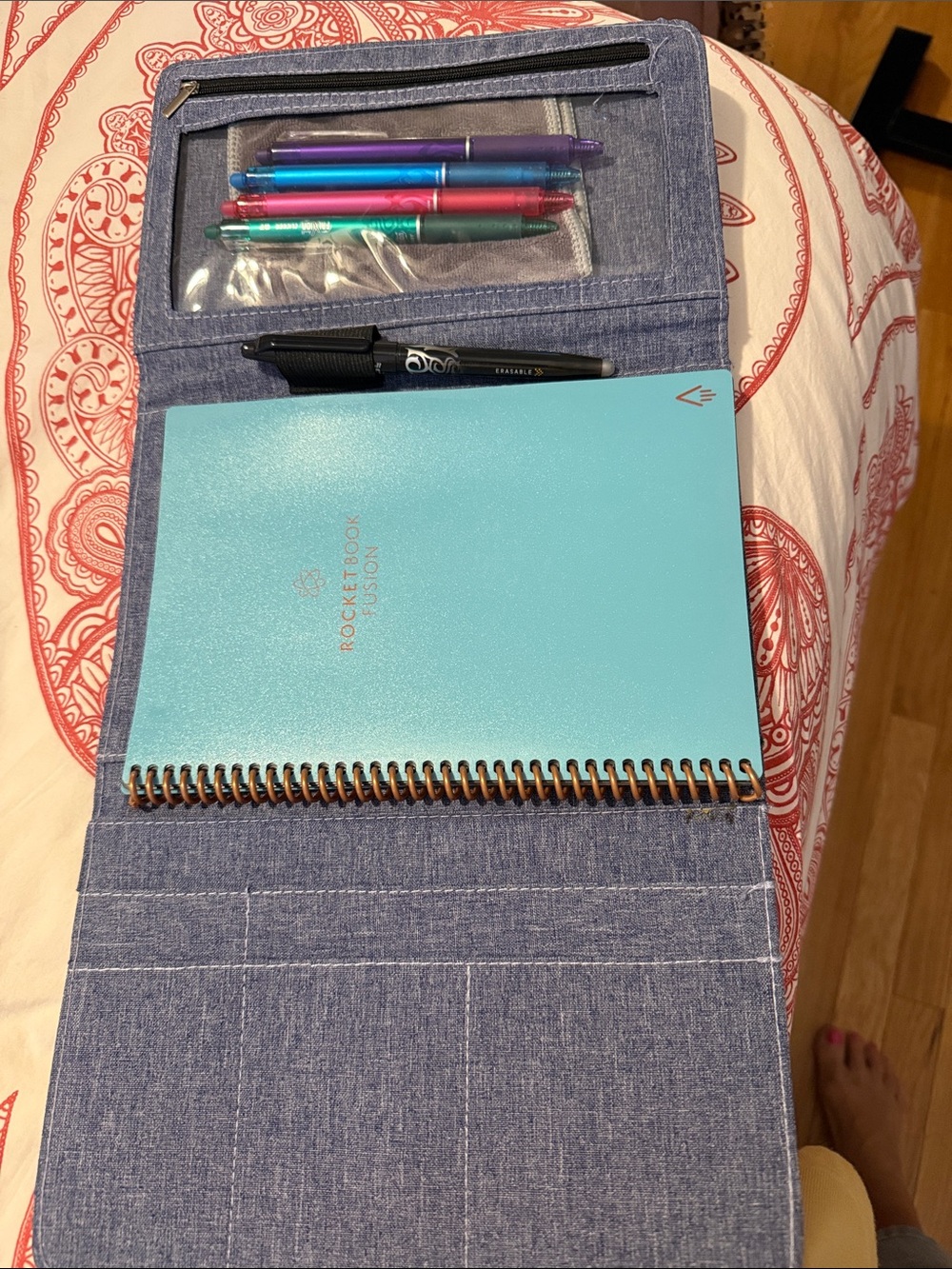 Rocketbook Fusion Light Blue Spiral Notebook with Denim Folio